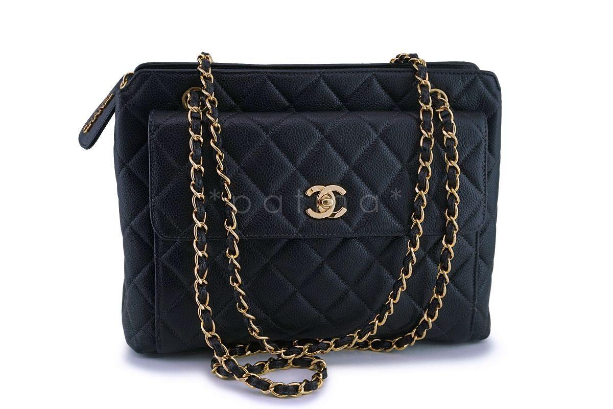 Chanel Vintage Black Caviar Classic Flap Tote Bag 24k GHW