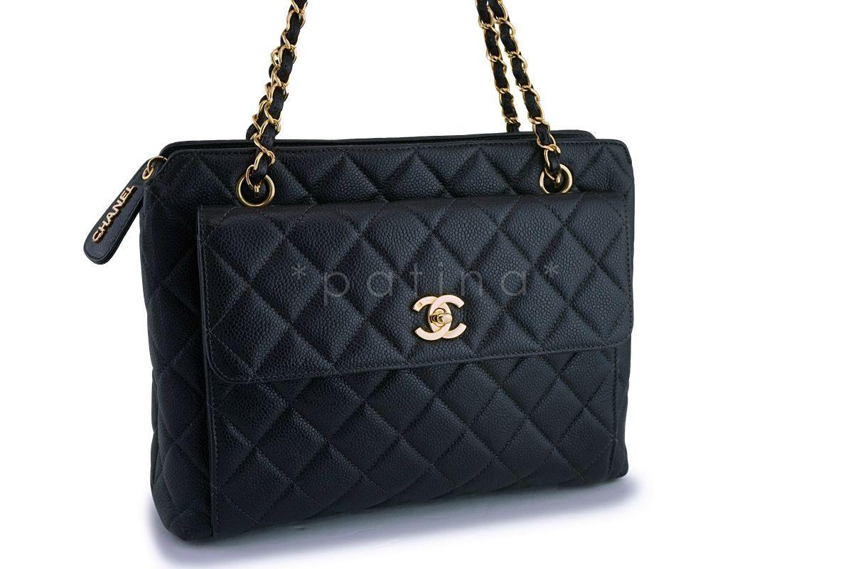Chanel Vintage Black Caviar Classic Flap Tote Bag 24k GHW