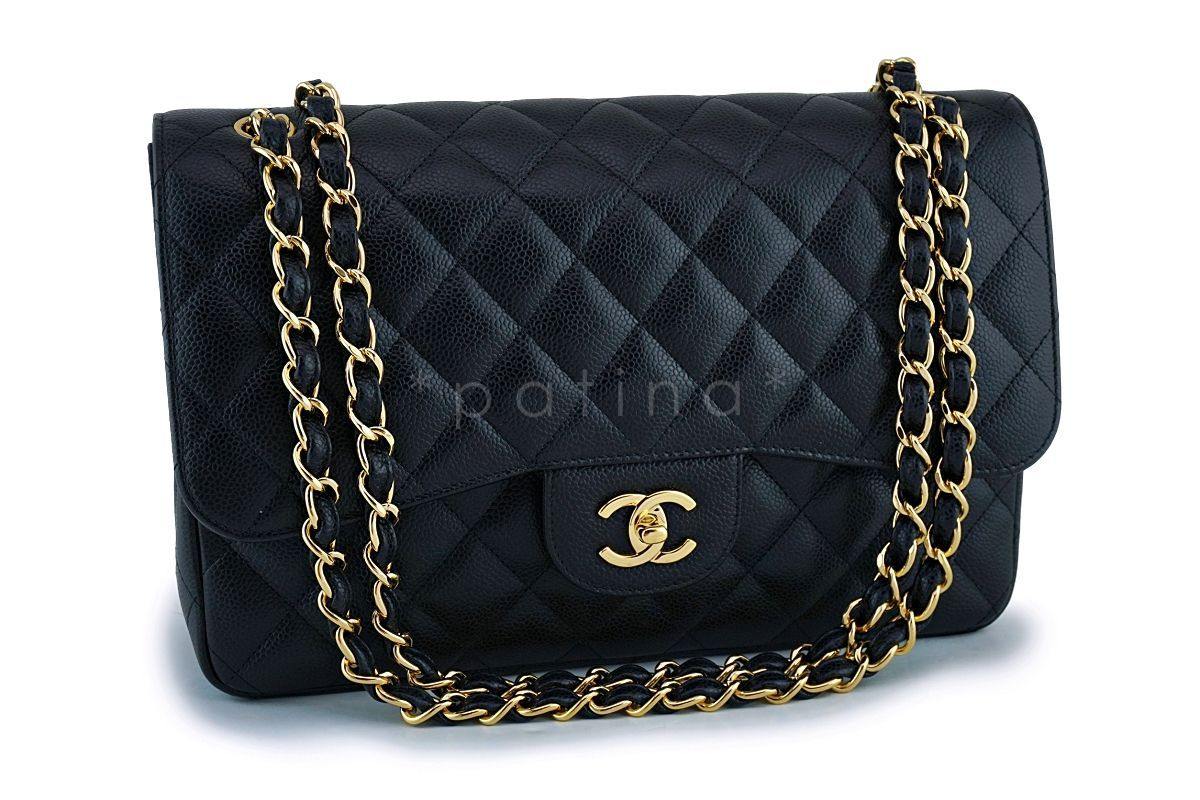 Chanel Black Caviar Jumbo Classic Double Flap Bag GHW