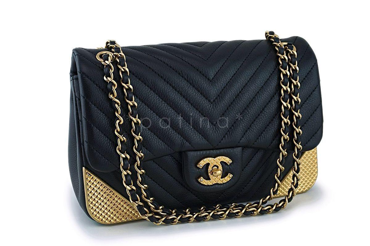 Chanel Black Limited Rock the Corner Rectangular Mini Chevron Classic Flap Bag GHW