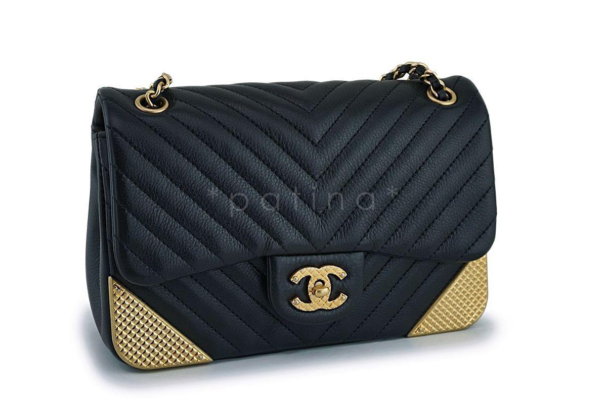 Chanel Black Limited Rock the Corner Rectangular Mini Chevron Classic Flap Bag GHW