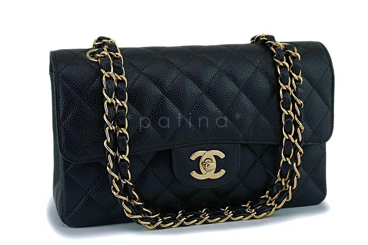 Chanel Black Caviar Small Classic Double Flap Bag 24k GHW