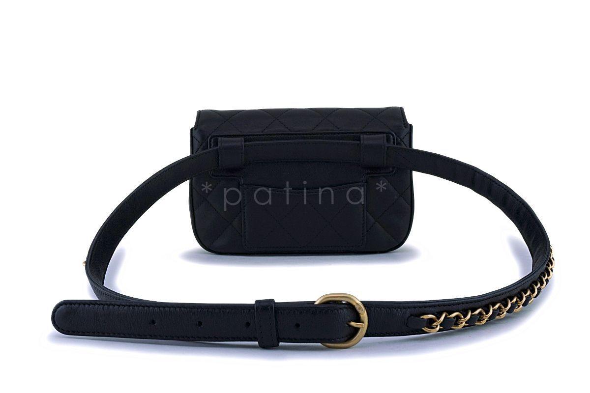 Chanel Black Quilted Infinity Woven Chain Waist Bag Fanny Pack GHW
