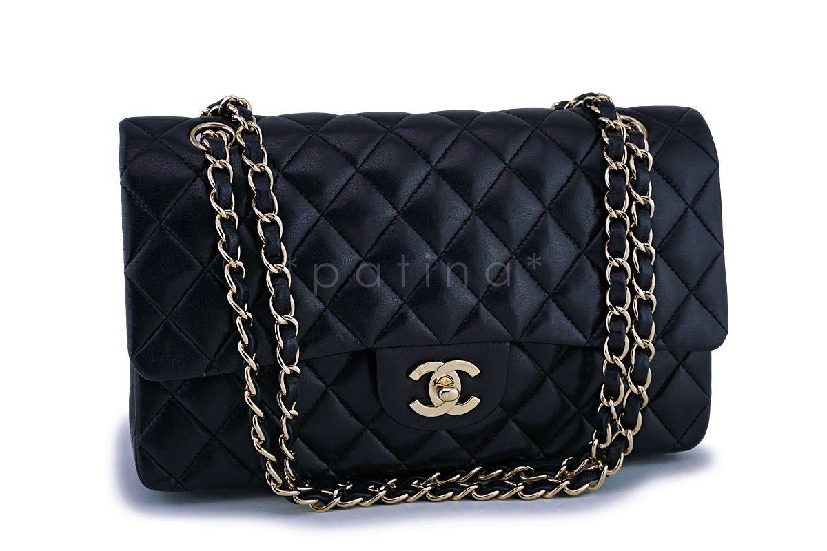 Chanel Black Lambskin Medium Classic Double Flap Bag 24k GHW