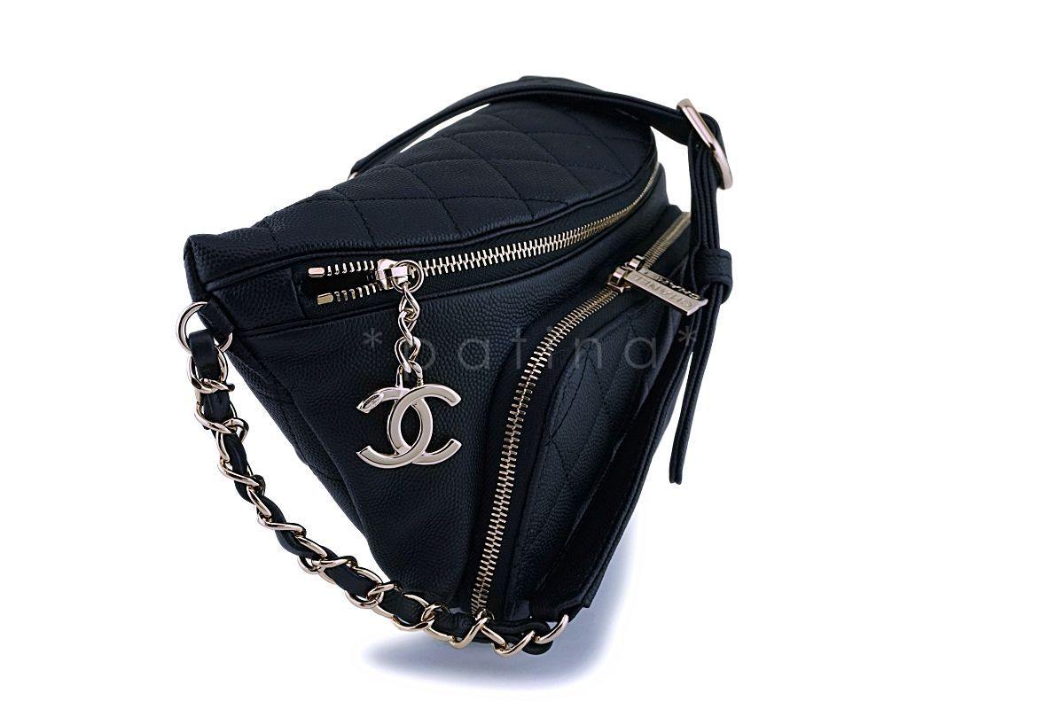 NIB Chanel Black Caviar Business Affinity Fanny Pack Waist Belt Bag GHW