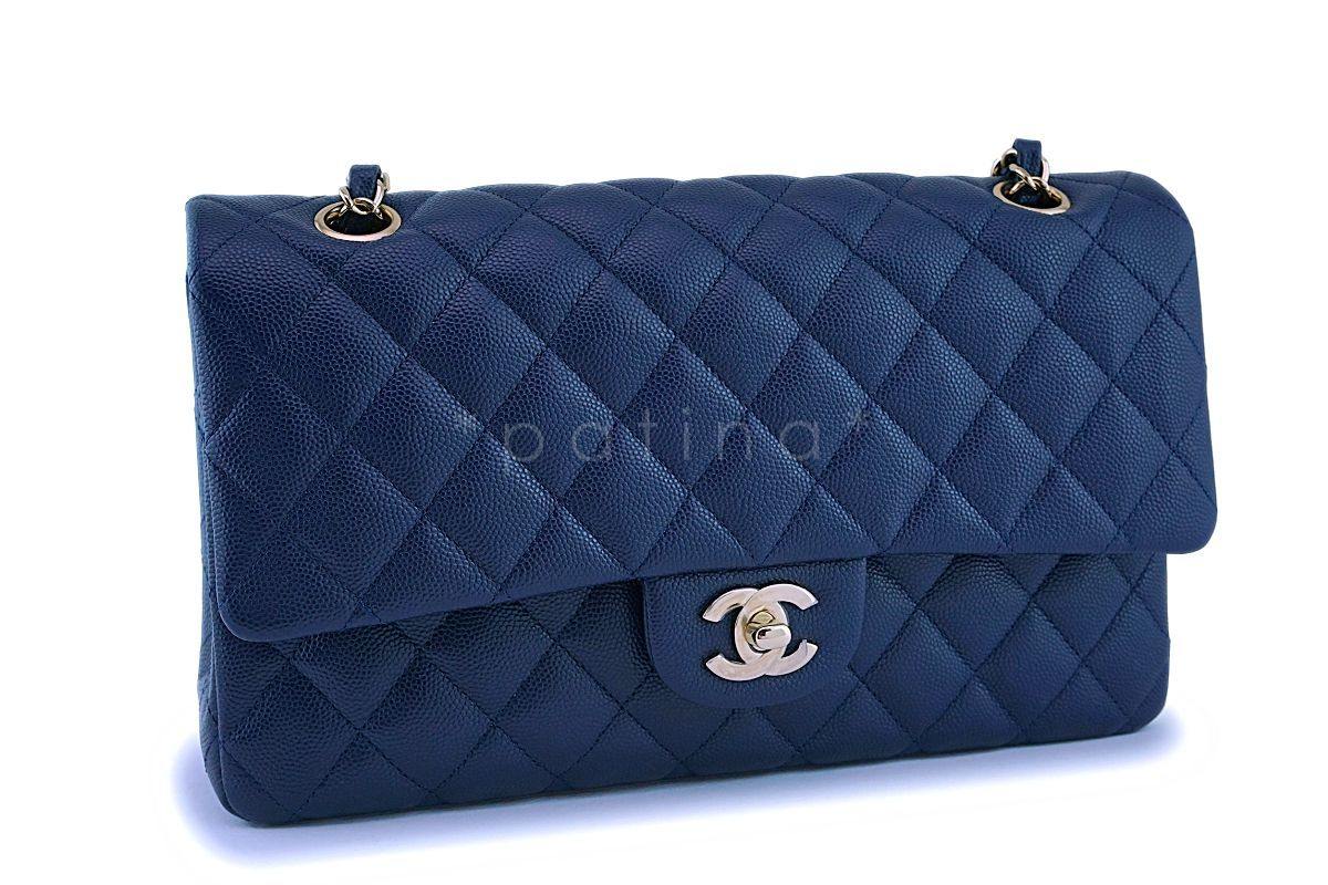 NIB 20C Chanel Navy Blue Caviar Medium Classic Double Flap Bag GHW