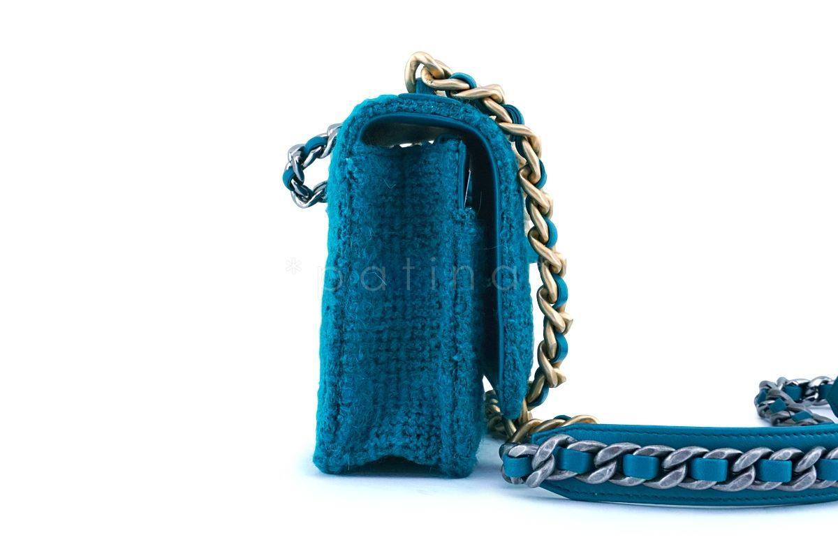 NIB 19K Chanel 19 Emerald Green Tweed Wallet on Chain WOC Flap Bag