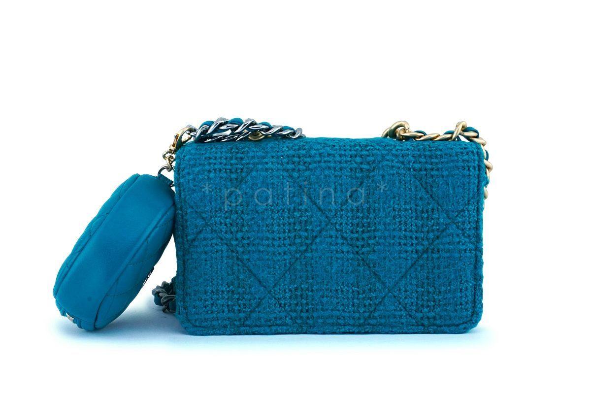 NIB 19K Chanel 19 Emerald Green Tweed Wallet on Chain WOC Flap Bag