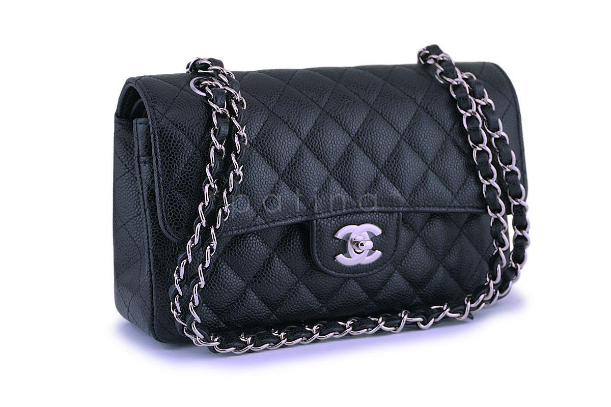 NIB Chanel Black Caviar Small Classic Double Flap Bag SHW