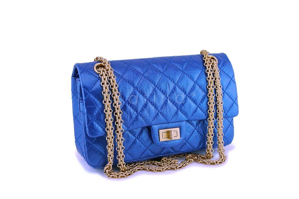 NIB 19A Chanel Iridescent Royal Electric Blue 2.55 225 Small Reissue Flap Bag