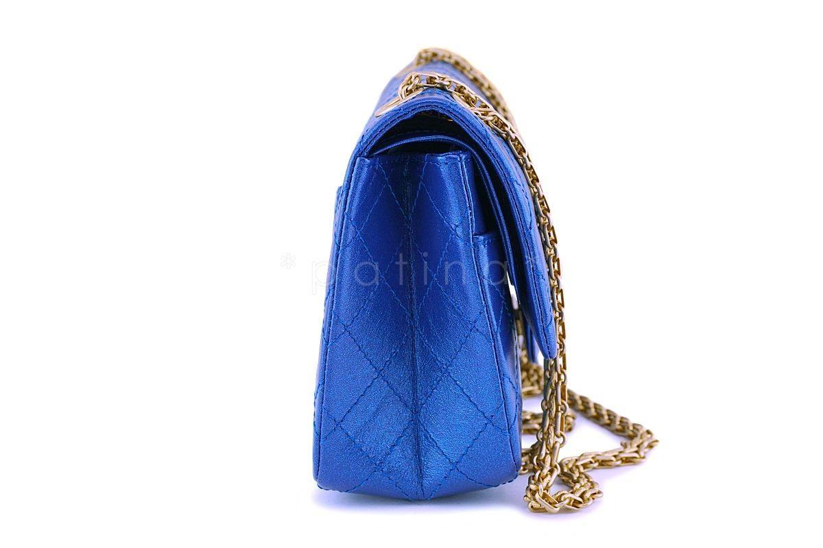 NIB 19A Chanel Iridescent Royal Electric Blue 2.55 225 Small Reissue Flap Bag
