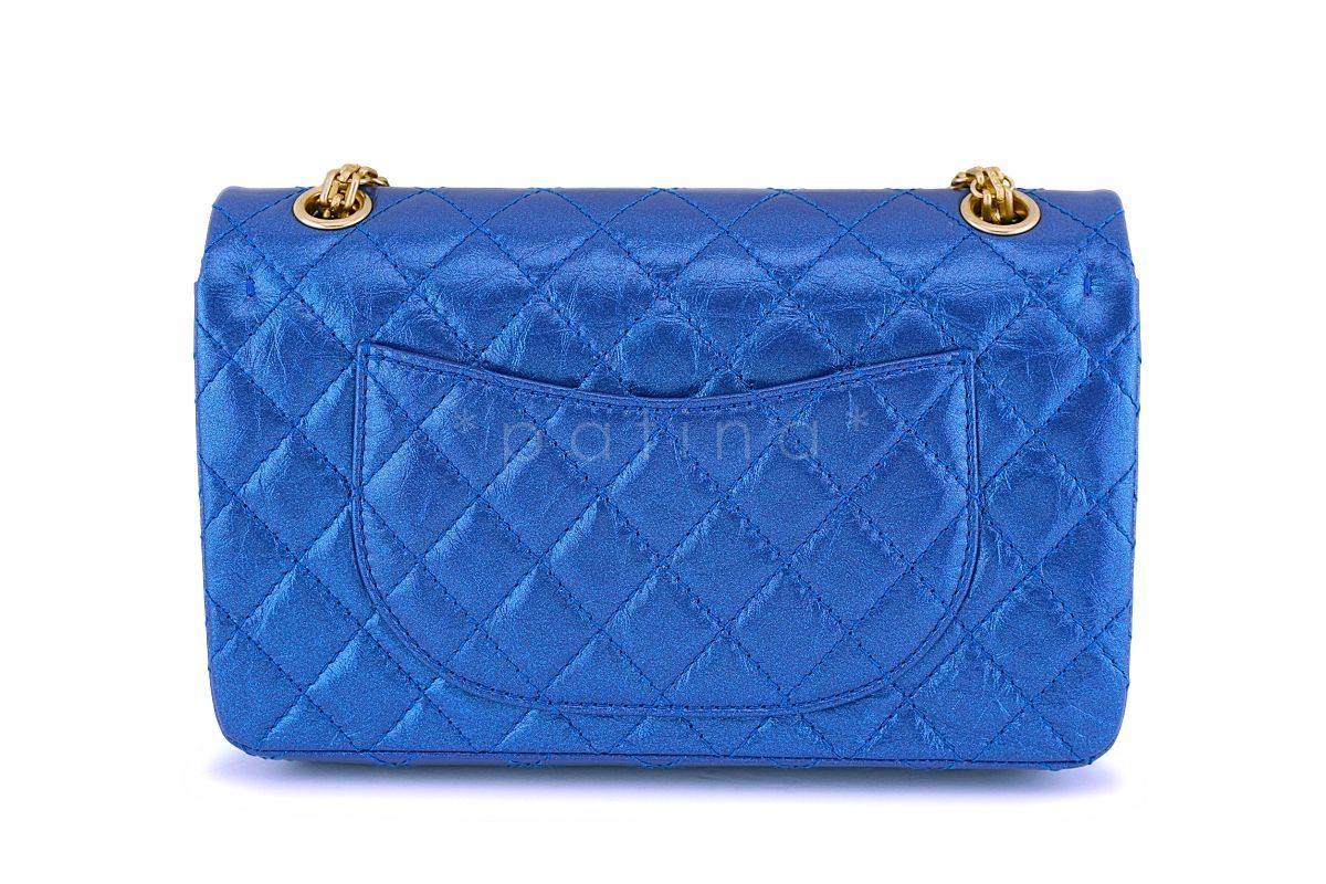 NIB 19A Chanel Iridescent Royal Electric Blue 2.55 225 Small Reissue Flap Bag