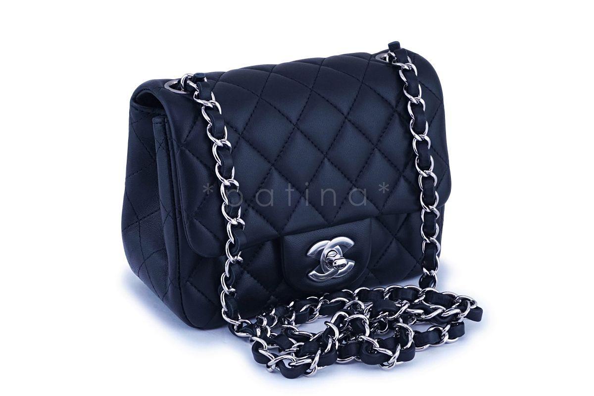 NIB Chanel Black Lambskin Square Mini Classic Flap Bag SHW