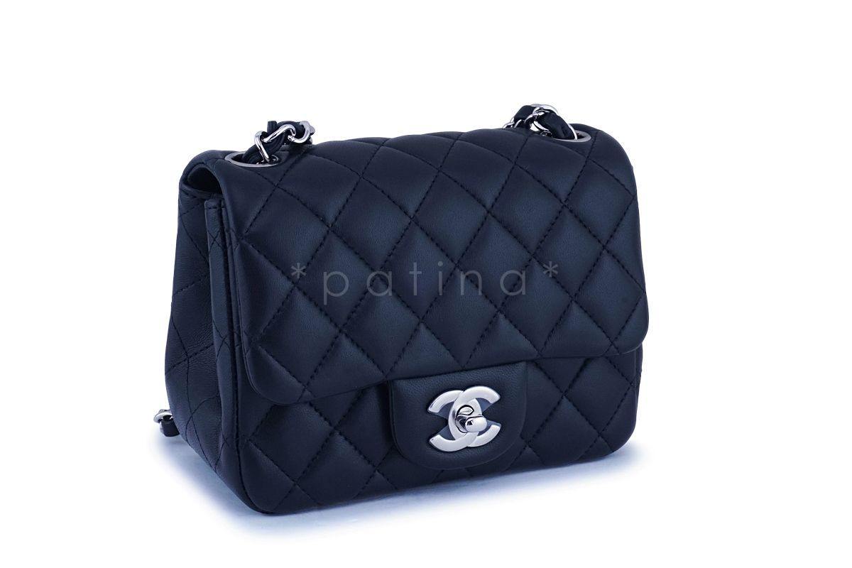 NIB Chanel Black Lambskin Square Mini Classic Flap Bag SHW