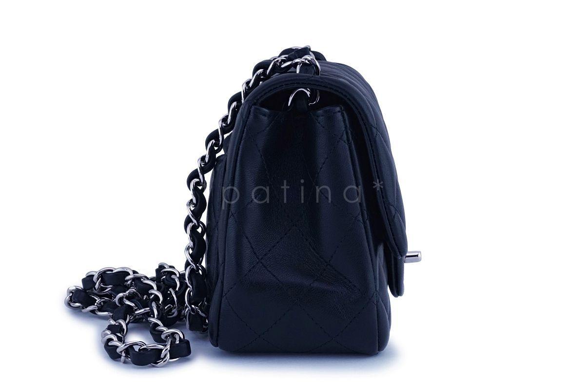 NIB Chanel Black Lambskin Square Mini Classic Flap Bag SHW