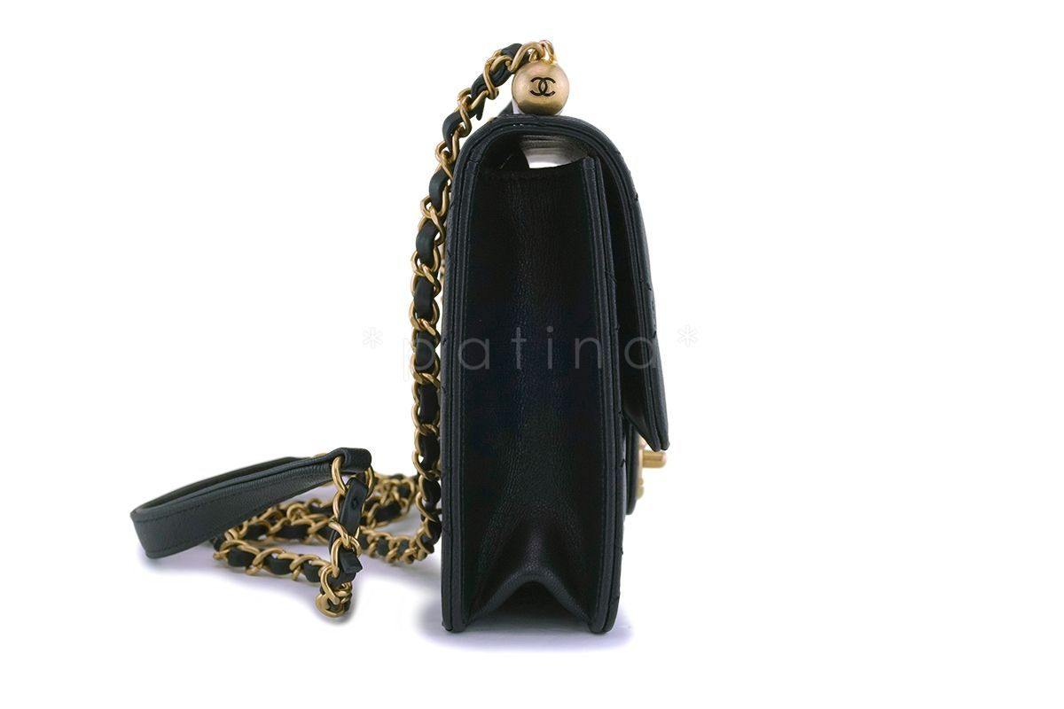 NIB 19S Chanel Black Lambskin Chic Pearls Classic Limited Mini Pearl Flap Bag GHW