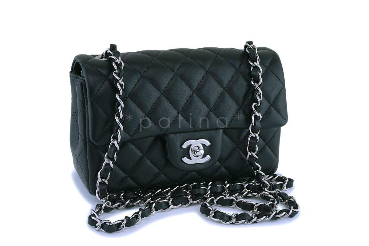 NIB Chanel Black Lambskin Rectangular Mini Classic Flap Bag SHW