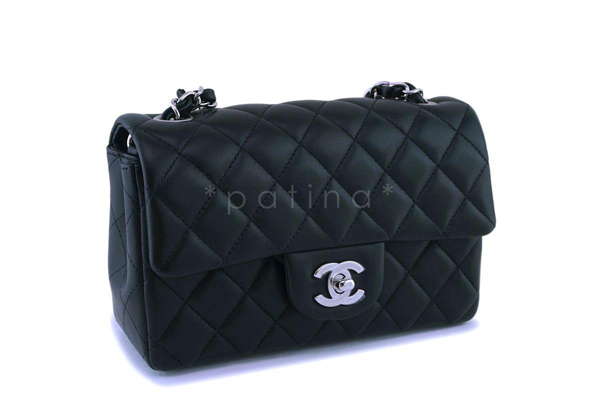NIB Chanel Black Lambskin Rectangular Mini Classic Flap Bag SHW