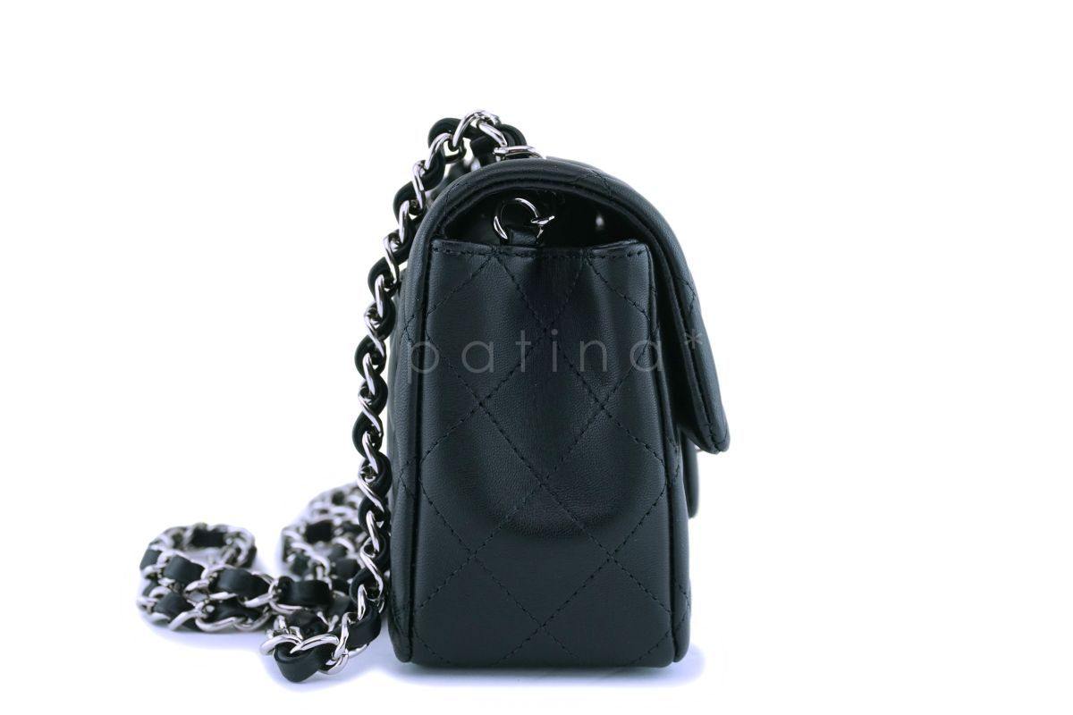 NIB Chanel Black Lambskin Rectangular Mini Classic Flap Bag SHW
