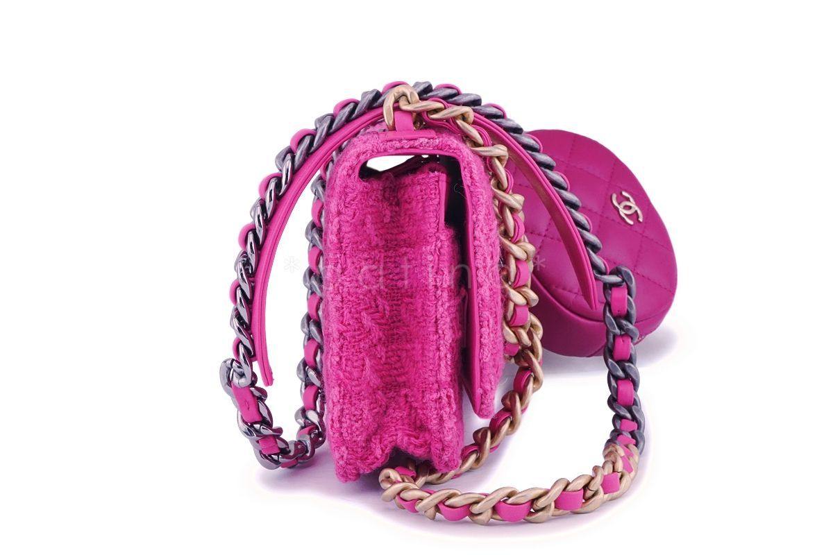 NIB 19K Chanel 19 Fuchsia Pink Tweed Wallet on Chain WOC Flap Bag