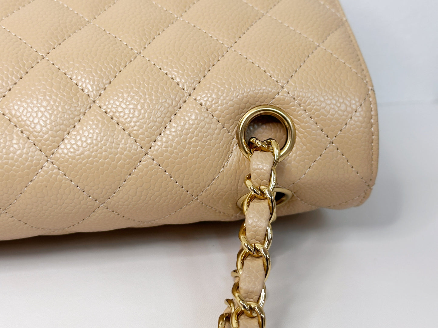 Chanel Medium Caviar Classic Double Flap Bag Beige 2552 holo card