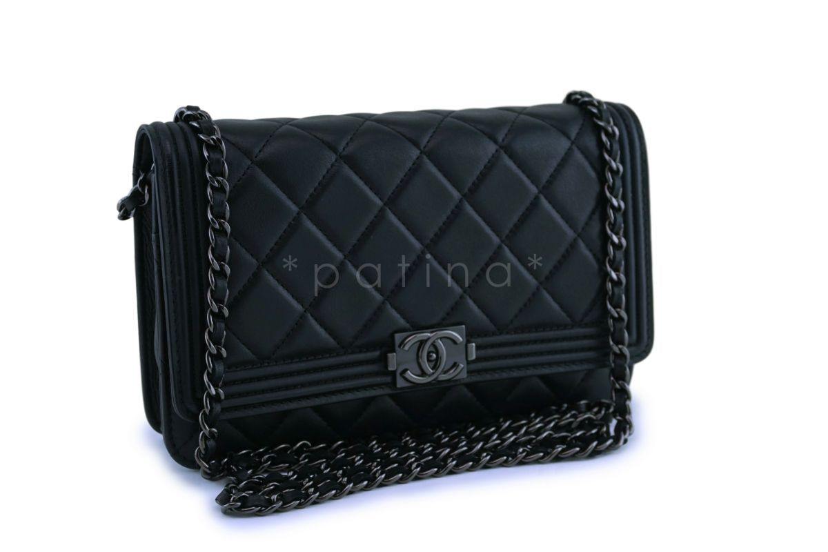 Chanel So Black Lambskin Boy Wallet on Chain WOC Bag
