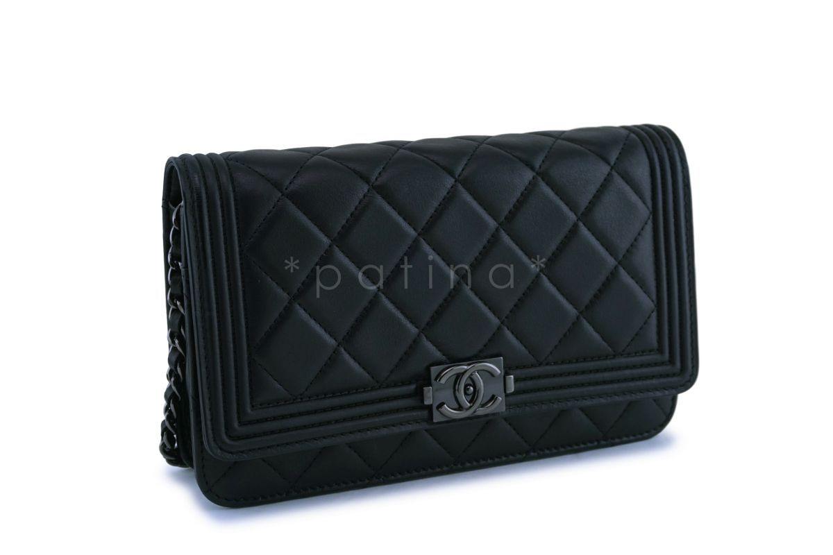 Chanel So Black Lambskin Boy Wallet on Chain WOC Bag