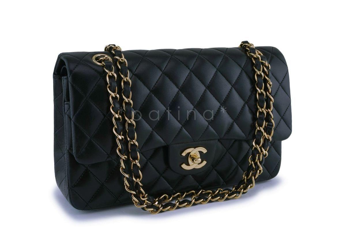 Chanel Black Lambskin Medium Classic Double Flap Bag 24k GHW
