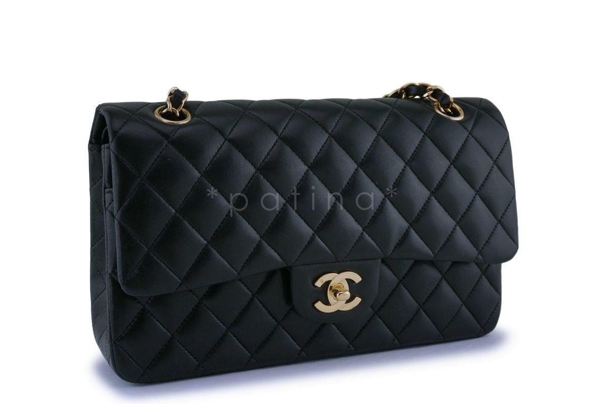 Chanel Black Lambskin Medium Classic Double Flap Bag 24k GHW