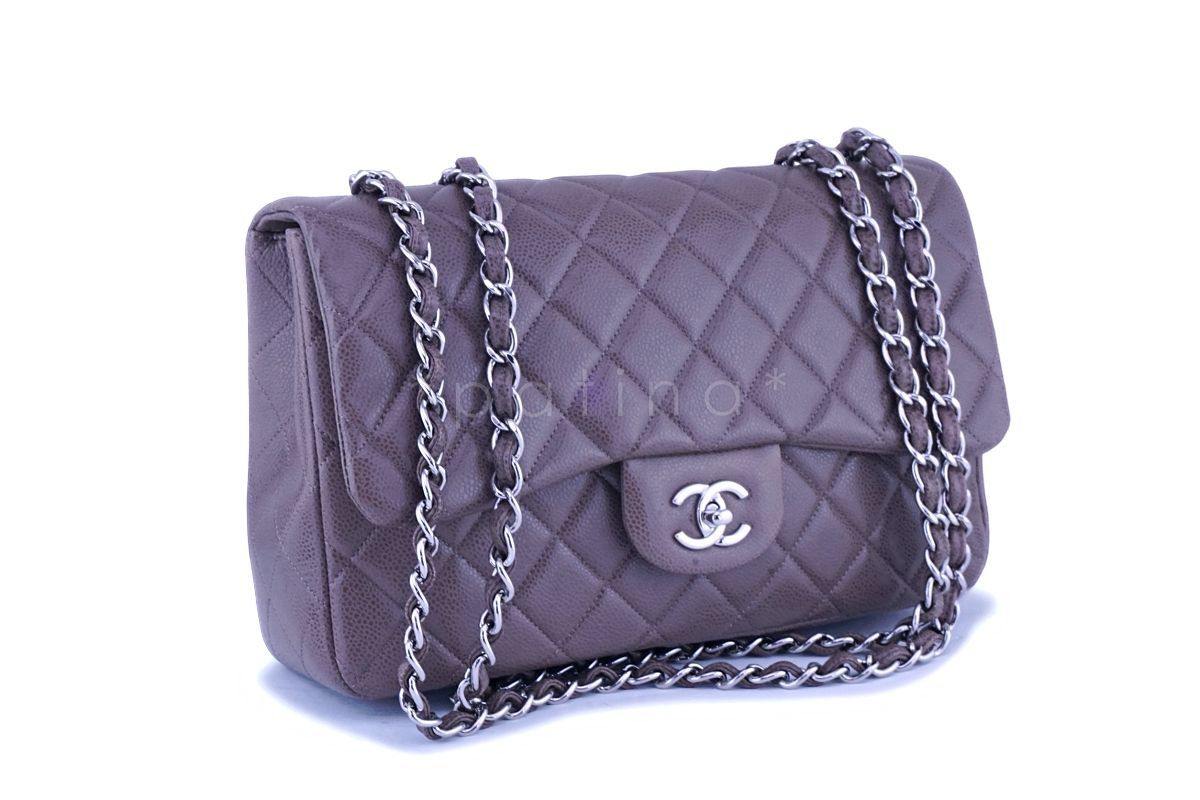 Chanel Taupe Beige-Gray Caviar Classic Jumbo Flap Bag SHW