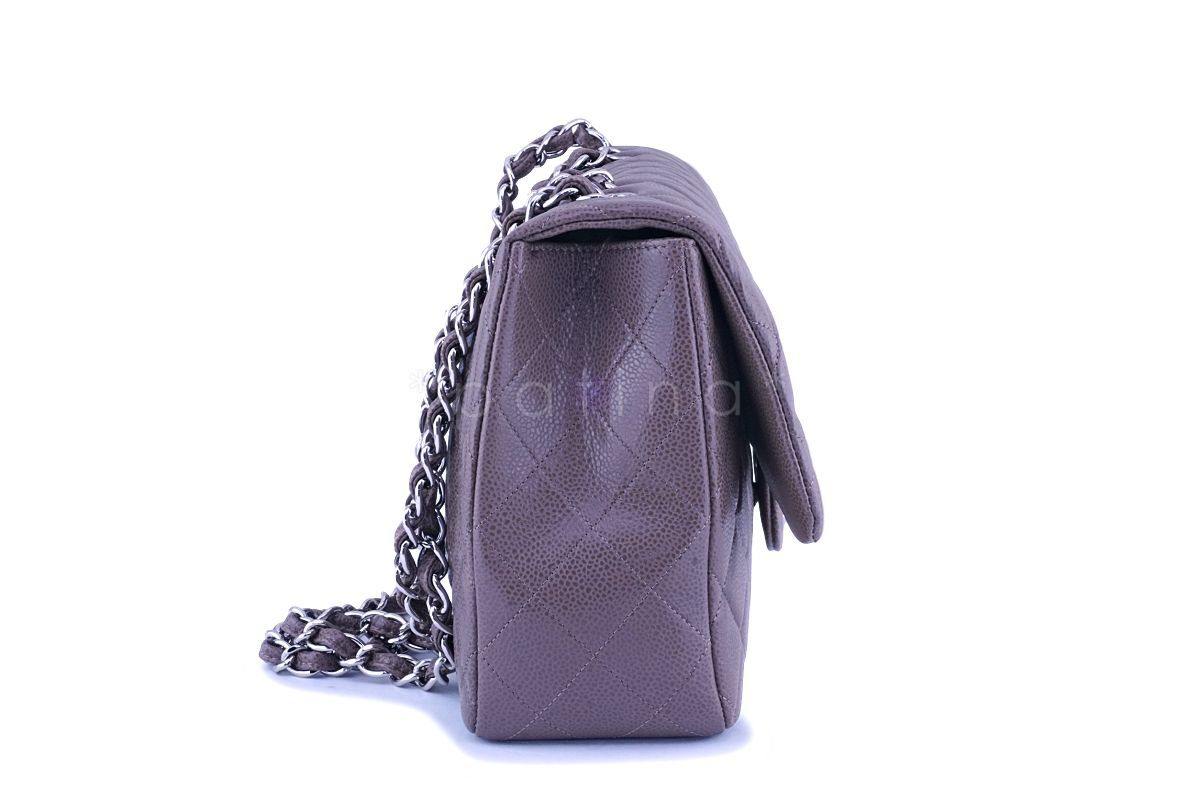 Chanel Taupe Beige-Gray Caviar Classic Jumbo Flap Bag SHW