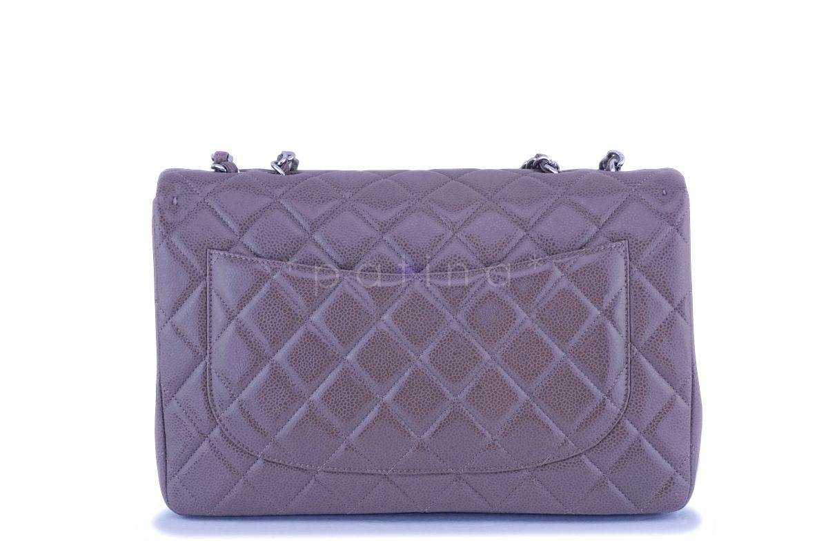 Chanel Taupe Beige-Gray Caviar Classic Jumbo Flap Bag SHW