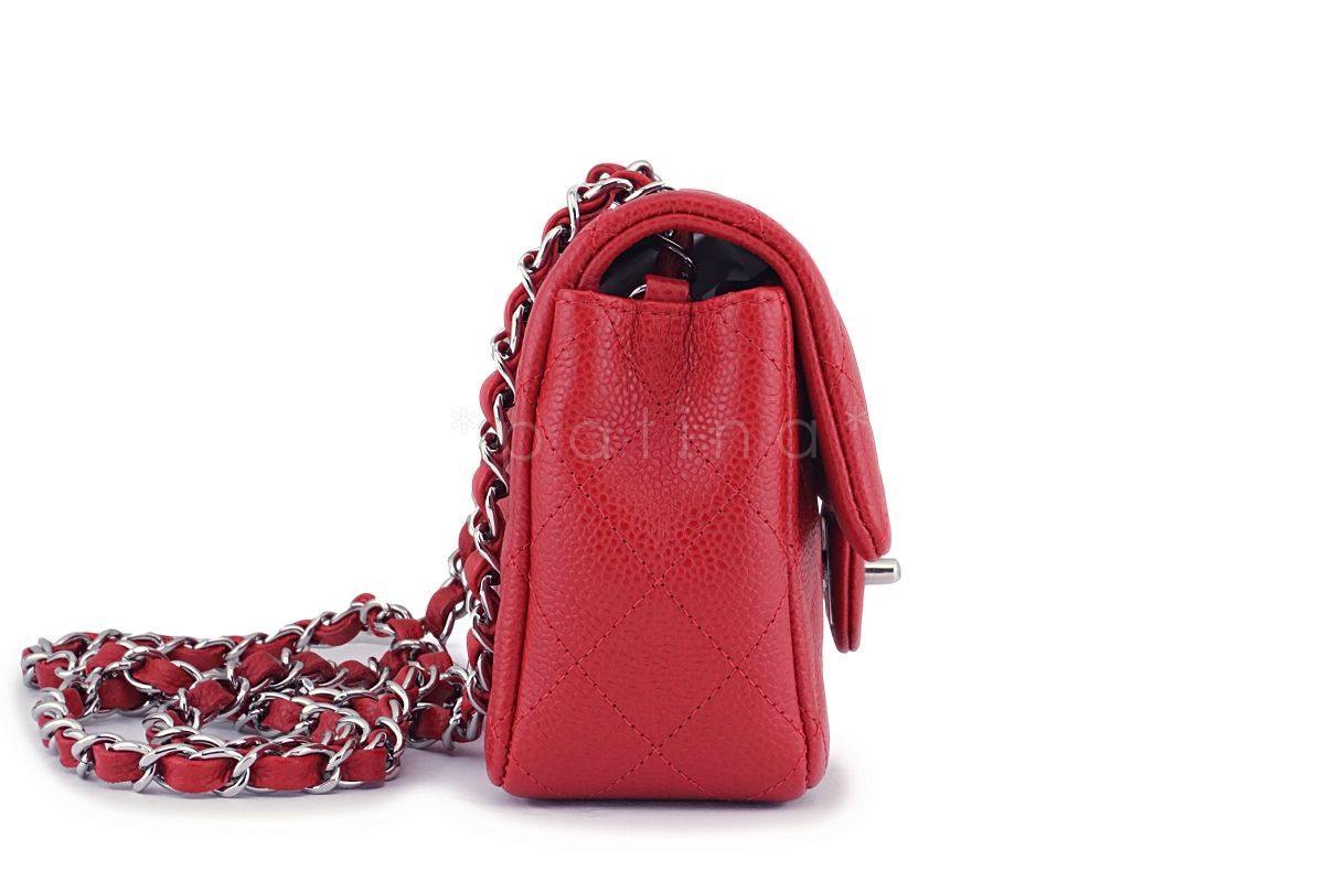 Chanel Red Caviar Rectangular Mini Classic Flap Bag SHW