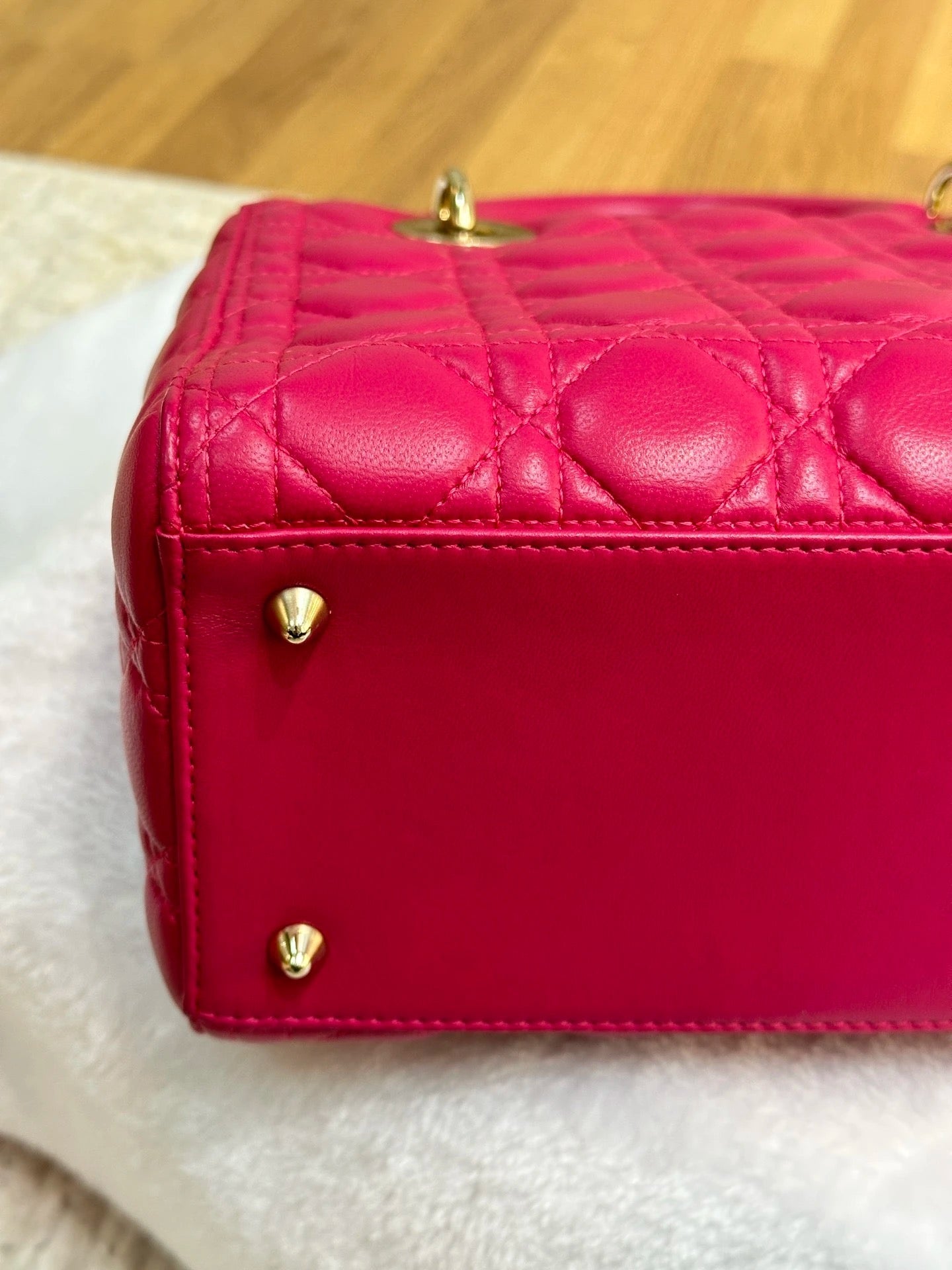Christian Dior Medium Cannage Lambskin Lady Dior Bag Fuschia Pink GHW