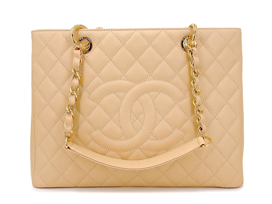 Pristine Chanel Beige Caviar Grand Shopper Tote GST Bag GHW