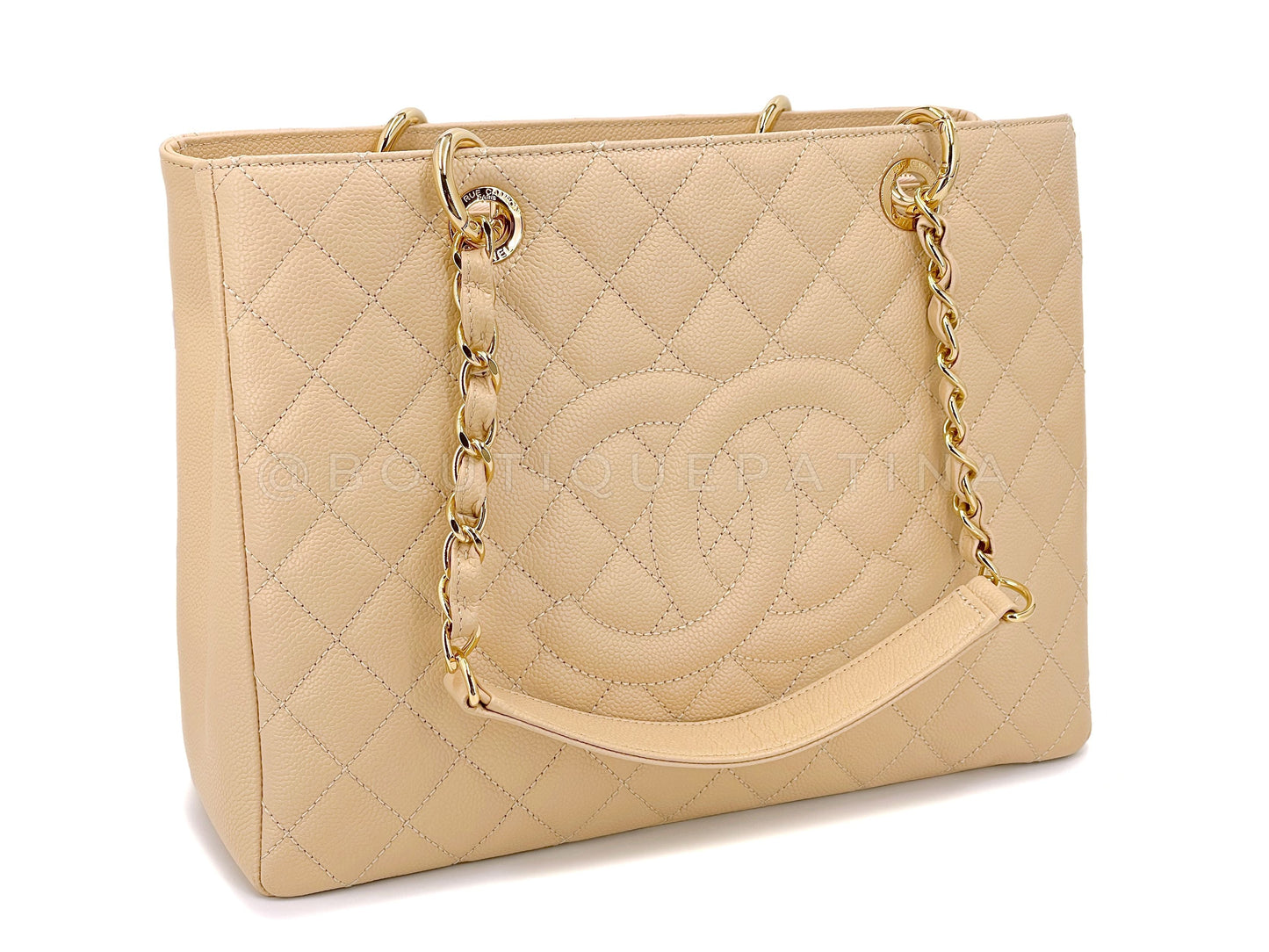 Pristine Chanel Beige Caviar Grand Shopper Tote GST Bag GHW