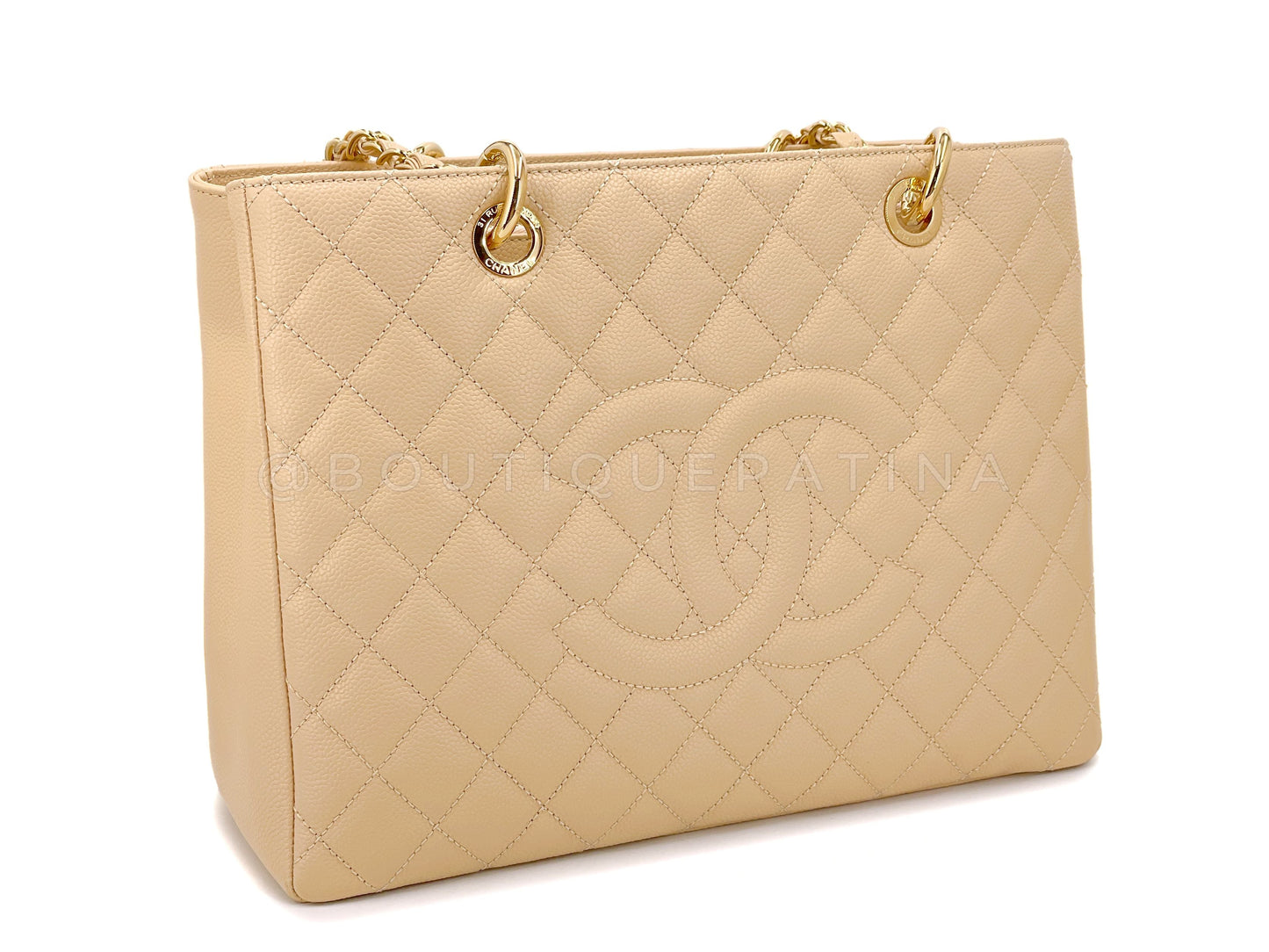 Pristine Chanel Beige Caviar Grand Shopper Tote GST Bag GHW