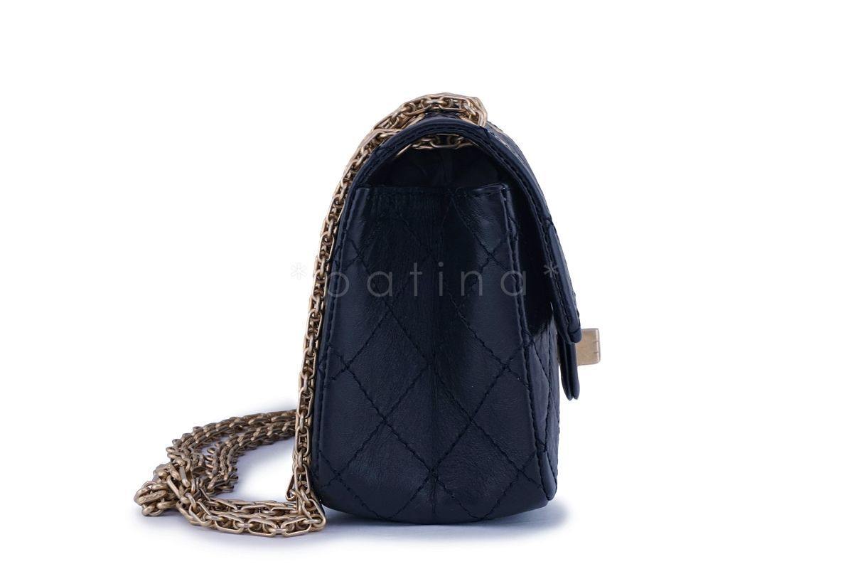 NIB 20P Chanel Black Aged Calfskin Reissue 224 Mini 2.55 Classic Flap Bag