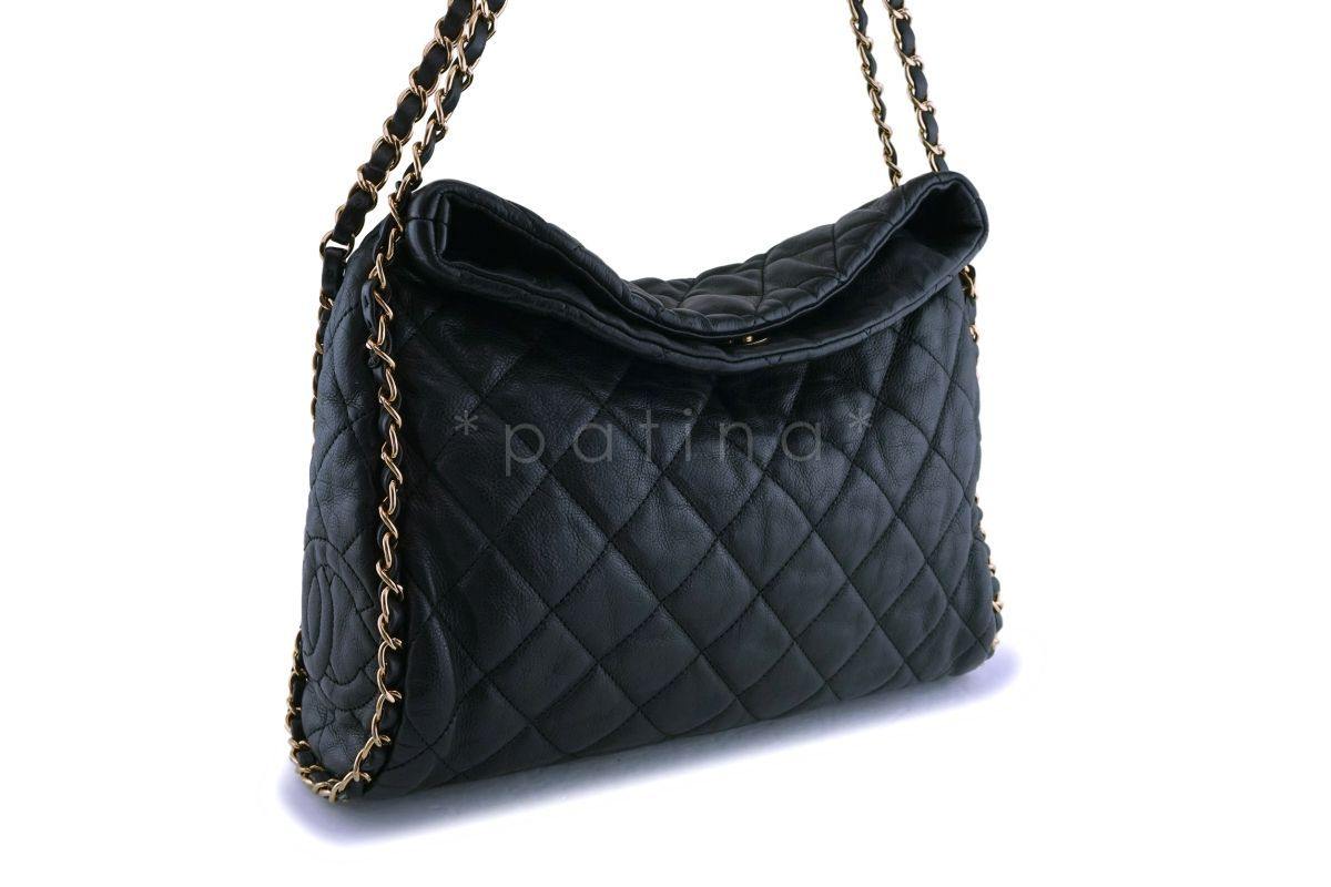 Chanel Black Quilted Chain Around Hobo Bag GHW