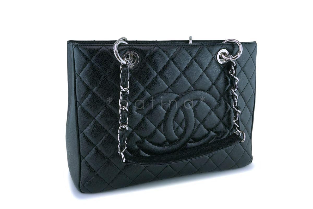 Chanel Black  Caviar Grand Shopper Tote GST Bag SHW