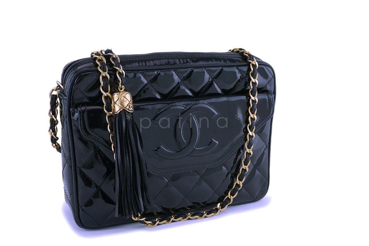 Chanel Vintage Black Patent Camera Case Bag 24k GHW