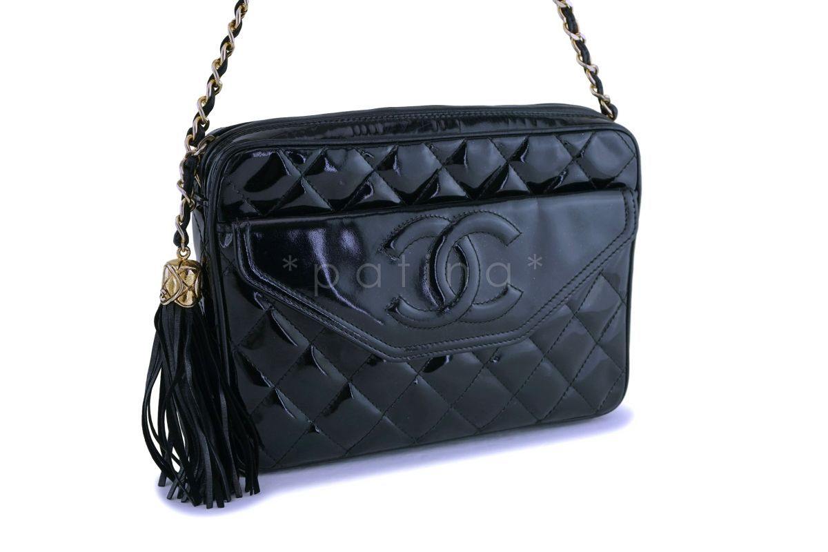 Chanel Vintage Black Patent Camera Case Bag 24k GHW