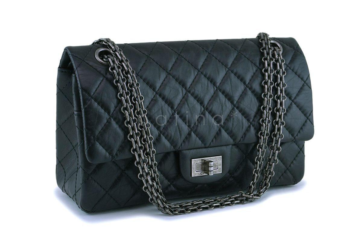 Chanel Black Aged Calfskin Reissue 2.55 225 Double Flap Bag RHW