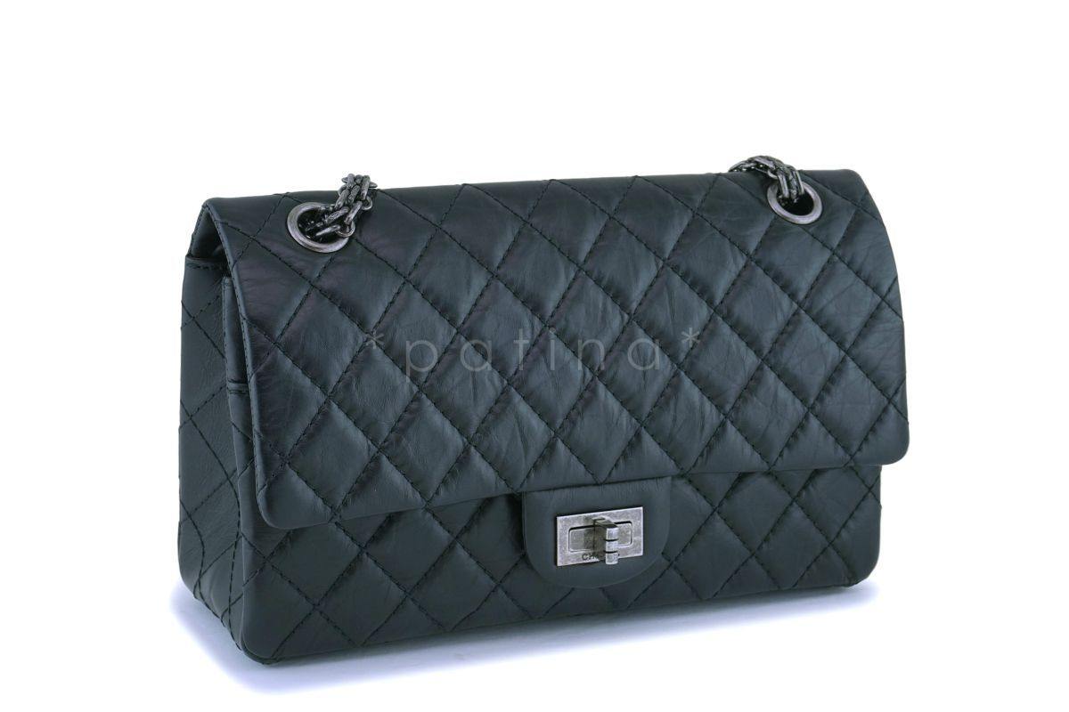 Chanel Black Aged Calfskin Reissue 2.55 225 Double Flap Bag RHW