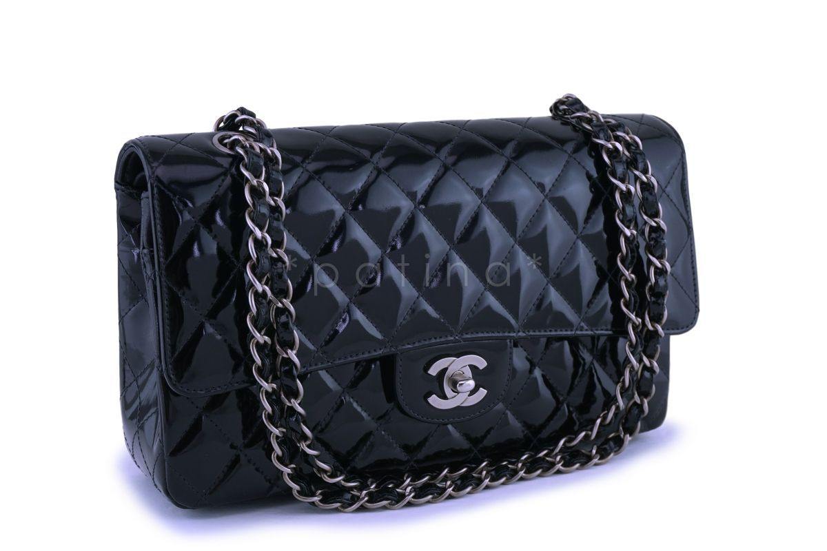 Chanel Black Patent Medium Classic Double Flap Bag SHW