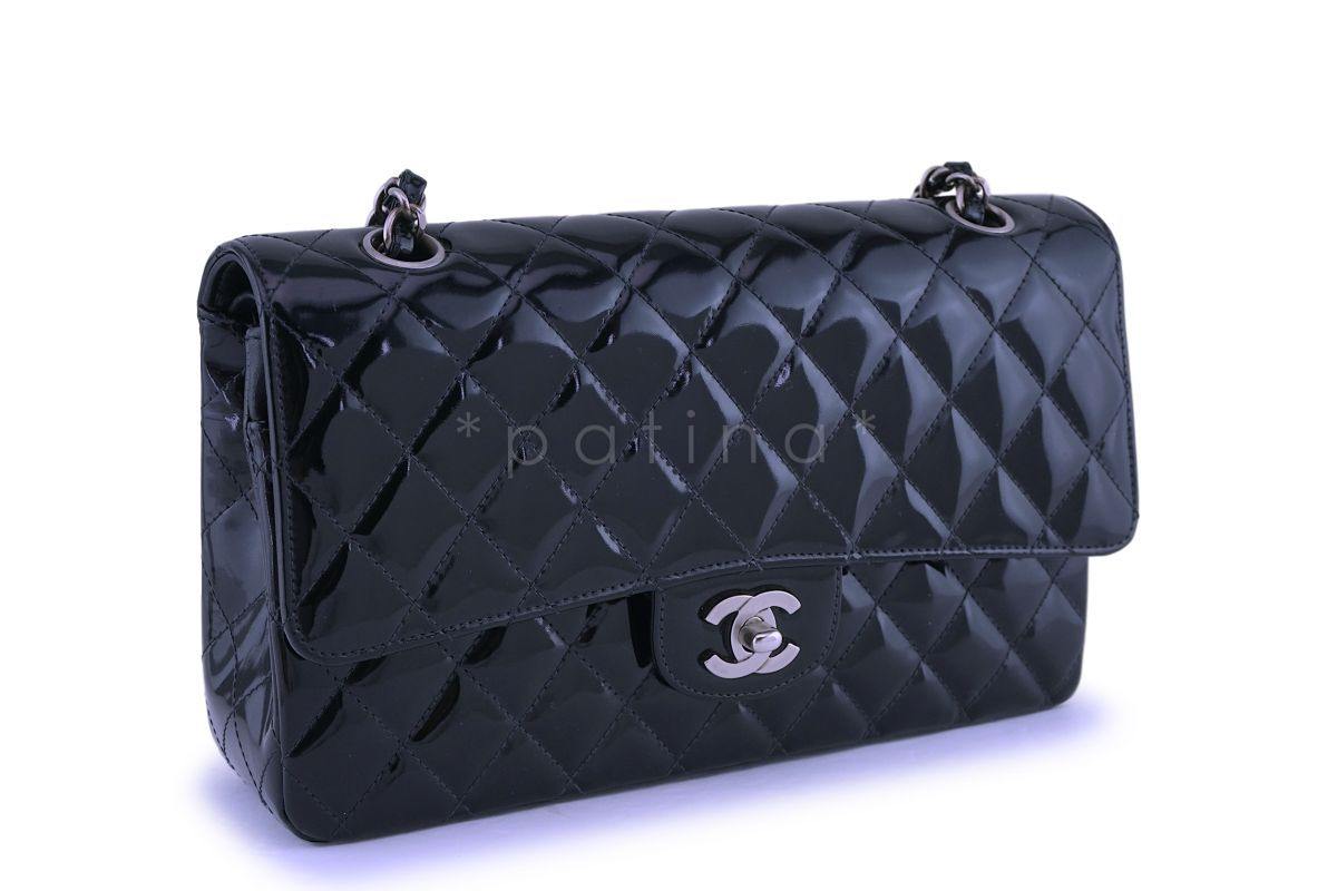 Chanel Black Patent Medium Classic Double Flap Bag SHW