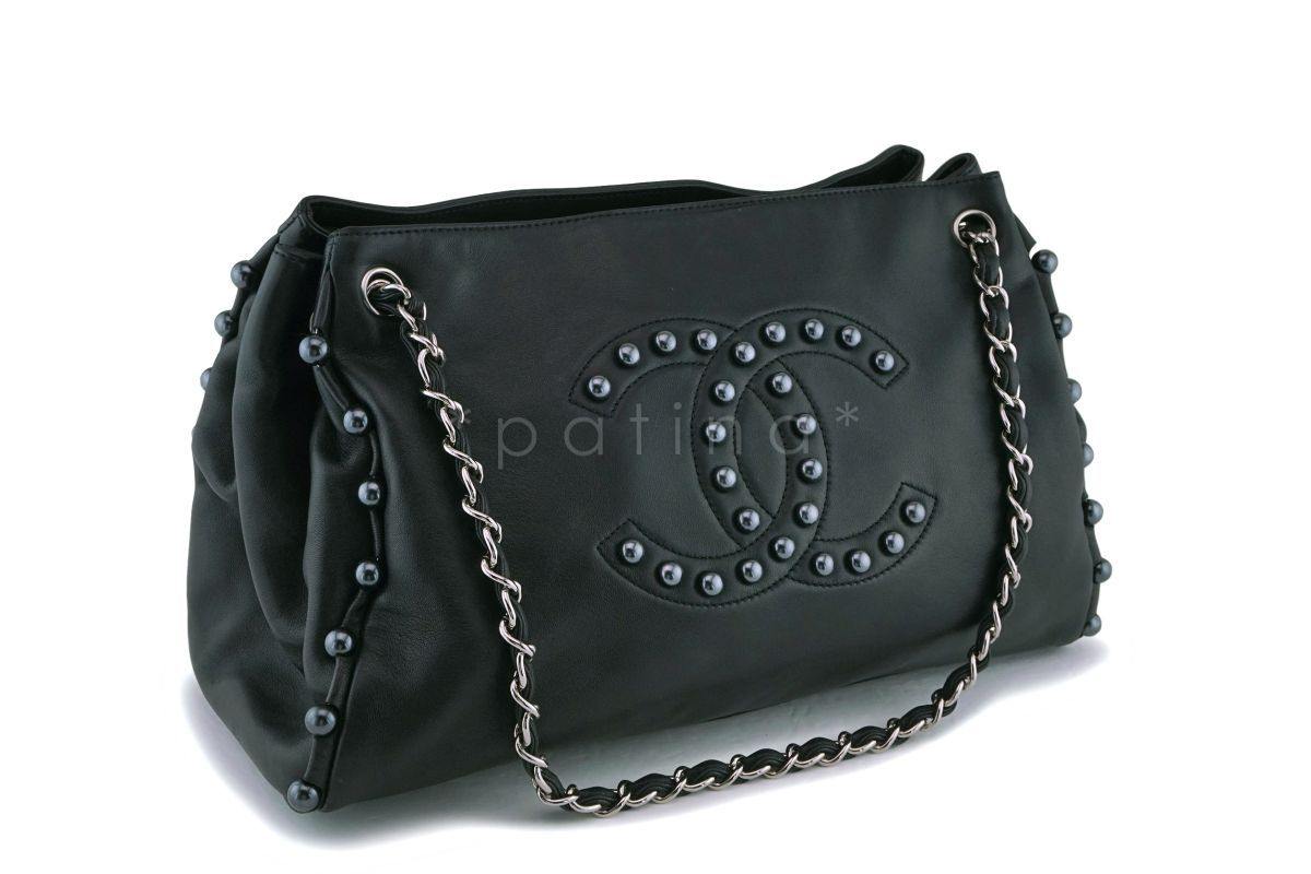 Chanel Black Soft Lambskin Pearl Obsession Tote Bag SHW