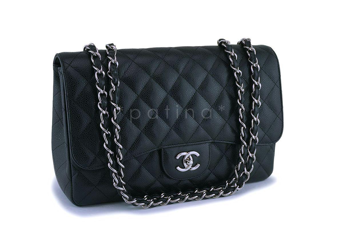 Chanel Black Caviar Jumbo Classic Flap Bag SHW