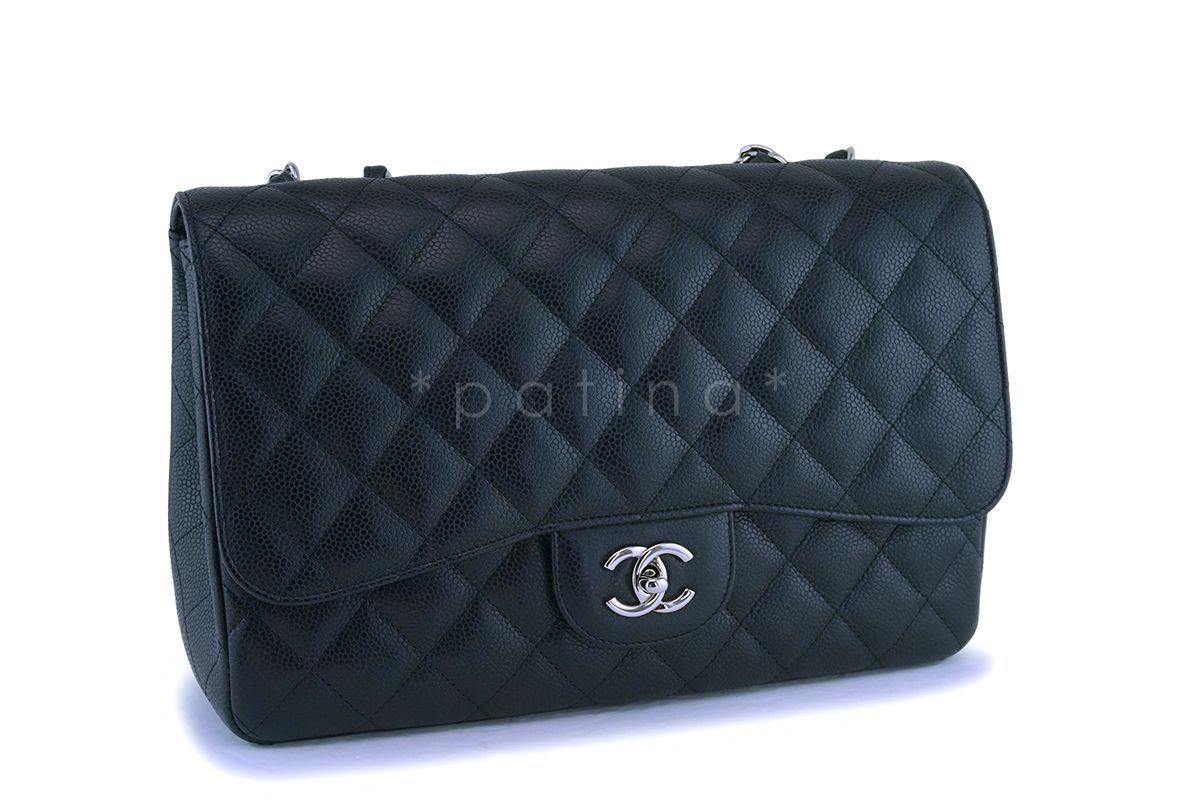 Chanel Black Caviar Jumbo Classic Flap Bag SHW