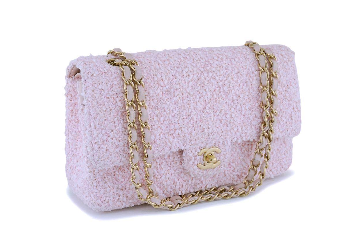 Chanel Pink Tweed Medium Classic Double Flap Bag GHW